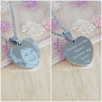 Personalised Memorial Necklace, Personlaised Keepsake Gift for her, add photo - Image 1 of 4