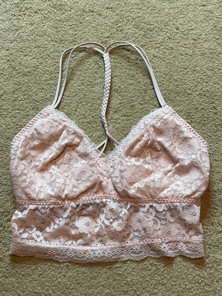 Gilly Hicks Sydney Bralette Rosa Encaje Espalda Corredora Corta Halter Camiseta sin Mangas Cami Sujetador M Foto 1 de 4