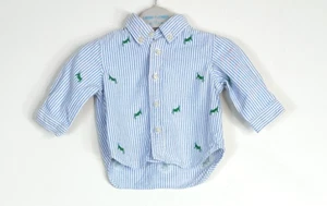 Ralph Lauren 3 Months Blue White Striped Grasshopper Long Sleeve Boys Shirt - Picture 1 of 7
