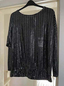 NEXT Friends Like These Black Sequin Top Long Sleeves Tie At Back Of Neck 18 VGC - Picture 1 of 9