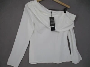 Mossman Top Womens 12 White NWT One Shoulder Draped Cowl Long Sleeve Layer - Picture 1 of 16