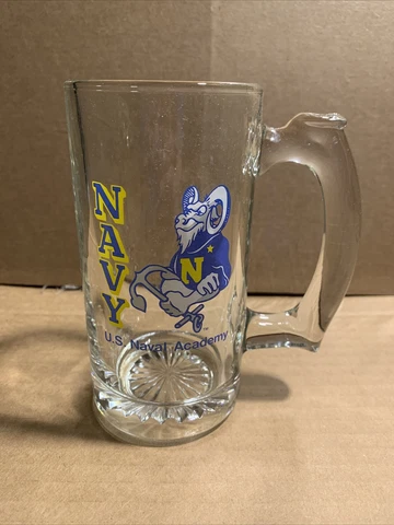 Vintage US Navy Beer Mug Naval Academy Goat Glass Beer Stein Bill The Goat USN Cover