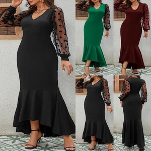 Plus Size Womens Sexy Lace Maxi Dress Evening Party Cocktail Fishtail Ball Gown! - Picture 1 of 17