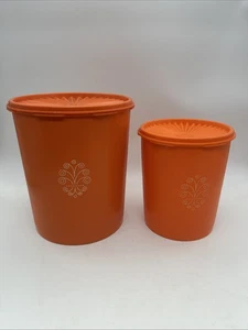 Juego de botes retro naranja grande sello prensa Tupperware Sunburst vintage - Imagen 1 de 15