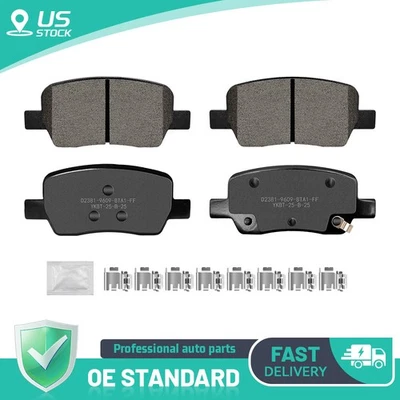 Rear Ceramic Brake Pads W/Clips for 2021 2022 2023 Hyundai Santa Fe Kia Sorento - Image 1 of 4