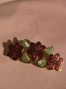 Vintage Fish and Crown Cloisonne Flower Pin Brooch Pink Gold Enamel Signed - Bild 1 von 3