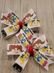 Set of Two Back to School Rocks Bows Pre School Pre-School Bows Glitter - Picture 1 of 1