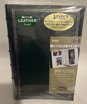 2 件装先锋 BTA-204S2 粘合皮革 200 口袋绿色相册 4"x6" 全新 — 第 1/4 张图片