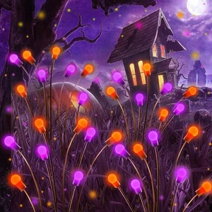 6Pack Total 48 LED Purple and Orange Solar Halloween Lights Outdoor - Solar F... - Picture 1 of 9