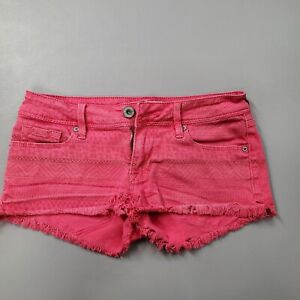 Bullhead Women's Frayed Short Short Size 1 Pink Aztec Denim Wash
