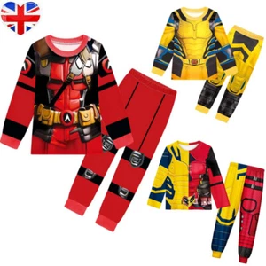 UK Girls Boys Deadpool Wolverine Pyjamas Kids Nightwear Loungewear PJs Set 4-12Y - Picture 1 of 17