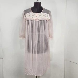 Bata de nailon vintage Beeline rosa claro floral transparente peignoir de gasa pinup - Imagen 1 de 10