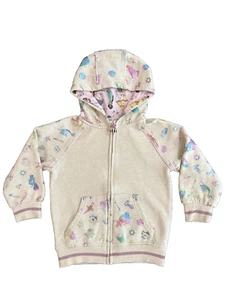 Disney Princess Oatmeal Heather Character Print Full Zip Hooded Jacket Girls 5 - Picture 1 of 22