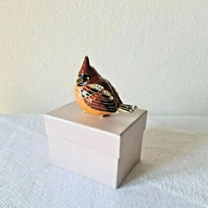 Hand Made Enameled Cardinal on Trinket Box with Rhinestones Very Detailed 2.25"  - Picture 1 of 12