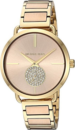 NUOVO OROLOGIO DA POLSO MICHAEL KORS PORTIA ORO+ORO ROSA 2 TONI PAVIMENTAZIONE SOTTILE MK3706