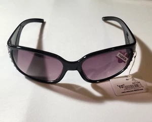 Gafas de sol estilo inspirado en piraña # 62126 mujer gemas marco negro lentes moradas - Imagen 1 de 6