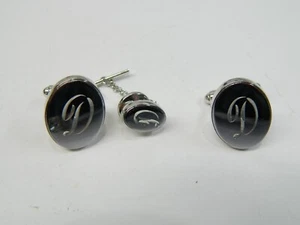 Silver tone Letter D cufflinks tie tac set - Picture 1 of 2