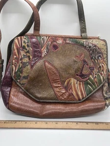 Vintage 1980er SHARIF Panther GRAFIK PATCHWORK LEDER/EXOTISCHE HAUT CROSSBODY GEBRAUCHT, IN EINWANDFREIEM ZUSTAND - Bild 1 von 12