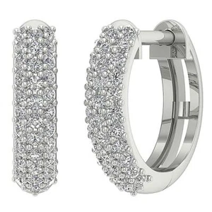 Hoops Earring I1 G 1/2 Ct Natural Diamond Pave Set 0.51Inch White Gold Appraisal - Picture 1 of 12