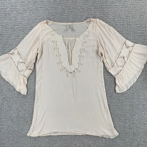 Túnica ligera L Space Cover Up pequeña S bordada en crema manga 3/4 para mujer - Imagen 1 de 15