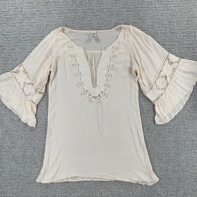 Túnica ligera L Space Cover Up pequeña S bordada en crema manga 3/4 para mujer Foto 1 de 4