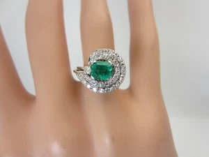 Vintage Antique 14k White Gold Colombian Emerald and Diamond Ring 1.40 ct TW - Picture 1 of 14
