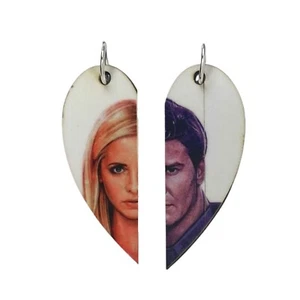 Buffy and Angel Matching Heart Necklaces Keyrings or Earrings | Couples Gift - Picture 1 of 1