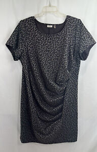 DKNY Woman Plus Dress 20W Gray Black Animal Print Short Sleeve Heavy Knit Rushed