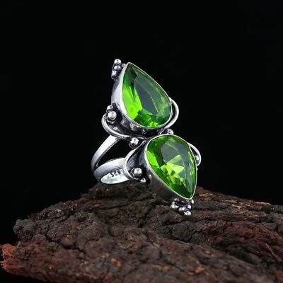Green Peridot Gemstone Handmade Ring,925 Sterling Silver Statement Ring All Size - Image 1 of 4