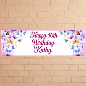 2 x Personalised Butterfly Birthday Banner Custom Name & Age Party Decoration - Picture 1 of 10