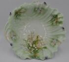Vintage Silesien Germany Scalloped Porcelain Serving Bowl Green Floral Mint 