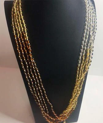 1376 TALBOTS Tono Oro Capas Imitación Ámbar Amarillo 5 Hilos Collar Cuentas 30" Largo Foto 1 de 3