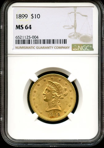 1899 Liberty Head $10 Eagle Gold Coin NGC MS 64 Cover