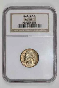 1943-S JEFFERSON NICKEL NGC MS67 - Picture 1 of 2