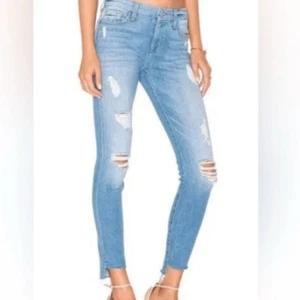 7 For All Mankind la caviglia jeans skinny blu chiaro orlo a gradini effetto invecchiato donna 30 - Foto 1 di 10
