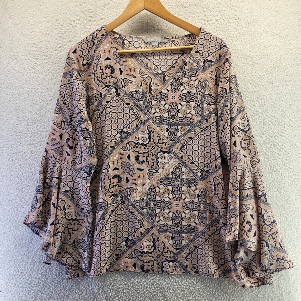 Valerie Stevens 衬衫女式 XL 佩斯利波西米亚长袖衬衫 Popover 农民 — 第 1/4 张图片