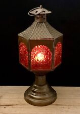 Moroccan Style Decorative Red Glass Lantern Candle Holder 13” tall Boho