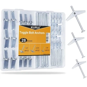 28Pcs Heavy Duty Hollow Wall Anchors for Drywall Ceiling, Toggle Bolts and Wing - Picture 1 of 7