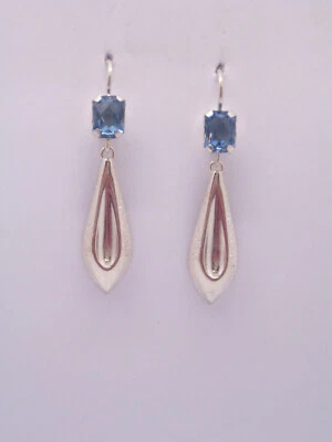 Orecchini in ARGENTO 925 con Pietra sintetica azzurra - imitazione acquamarina - Immagine 1 di 4