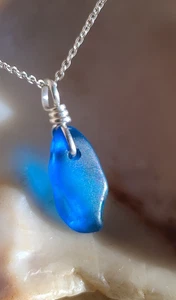 Meer Glas Halskette 925 Sterling Silber Kette zierlich hellblau klein zierlich - Bild 1 von 6