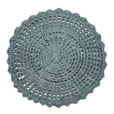 Hand Knitted Boho Rug 3' Round (Spa Blue) – Decorative Handmade Accent Rug, A... - Image 1 of 4