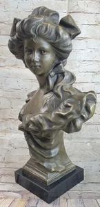 Original Thomas 100% Real Bronze Sophisticated Young Lady Bust Sculpture Figure - Picture 1 of 10