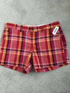 Old Navy Perfect 5” Shorts Womens 6 Pink Multi Plaid Cotton Pockets NEW - Picture 1 of 10