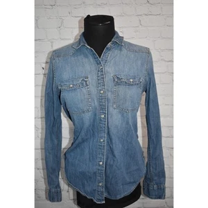 Camisa Western Abercrombie & Fitch Mujer Talla Pequeña Perla Broches Azul Jean Denim - Imagen 1 de 6