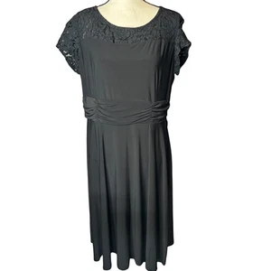 Perceptions New York Womens Black Lace Neckline Ruched Waist Midi Dress XL - Picture 1 of 14