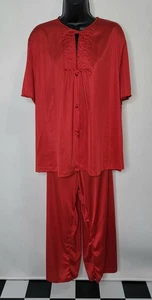Vintage Red Satin MONTGOMERY WARD MW Collection Pajama Set Pants Top Sz XL - Picture 1 of 15