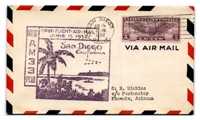 San Diego First Flight Air Mail Event Cover 1932 Route AM33 - Image 1 of 2