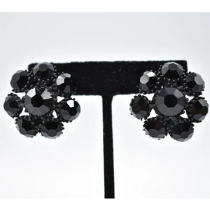 GRAZIANO Vintage Kristall Ohrclips schwarz Strass NOS 1980er signiert BinC - Bild 1 von 12