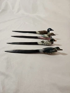 Hand Carved Hand Painted Duck Envelope Opener Set Of 4 - Picture 1 of 15
