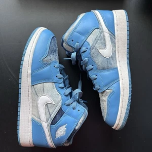 Nike Air Jordan 1 Mid GS blu olandese bianco denim taglia 6,5 anni sneakers retrò giovanili - Foto 1 di 7